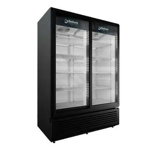 Imbera VRD43 HC BW SD | 54" Wide 2 Sliding Door Black Bottom Mount Merchandiser Refrigerator