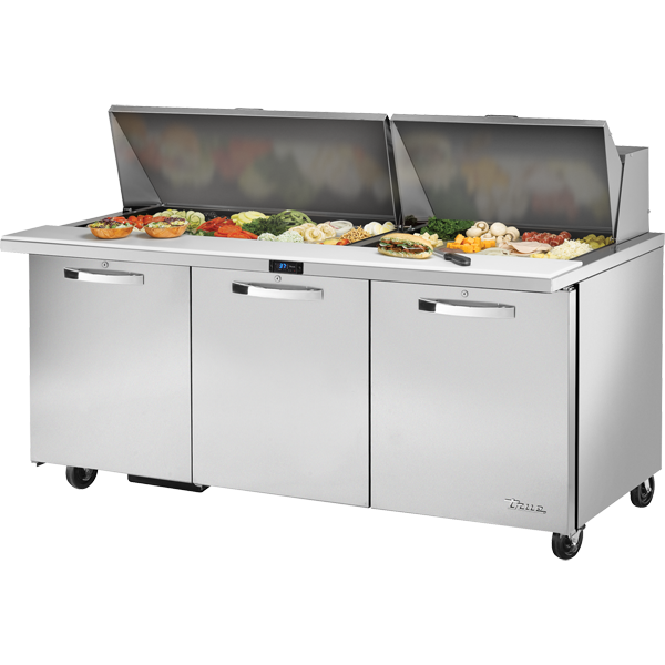 True TSSU-72-30M-B-ST-HC~SPEC3 | 72" Wide 3 Door Mega Top Sandwich Prep Table