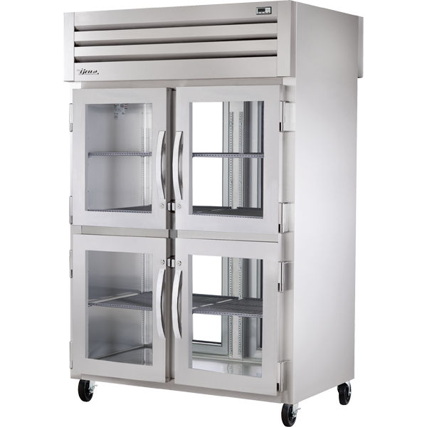 True STR2RPT-4HG-2G-HC | 53" Wide 6 Glass Door Top Mount Pass-Thru Refrigerator