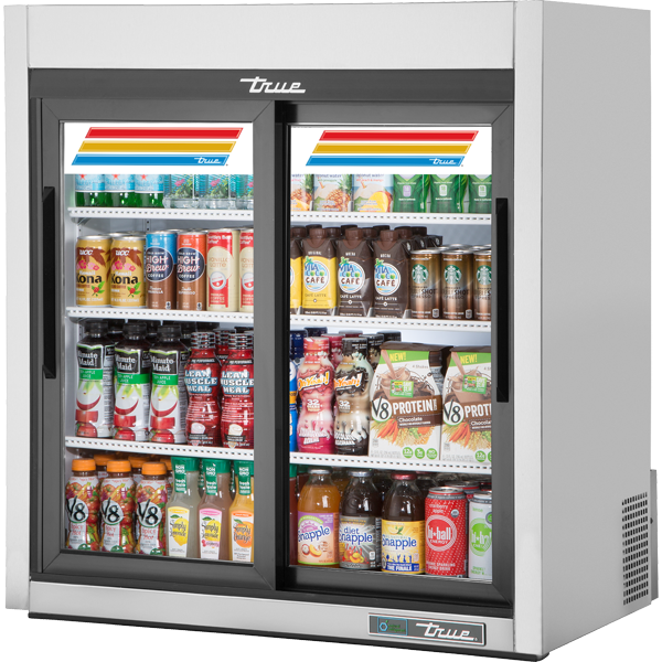 True | 36" Wide 2 Sliding Door Merchandiser Refrigerator