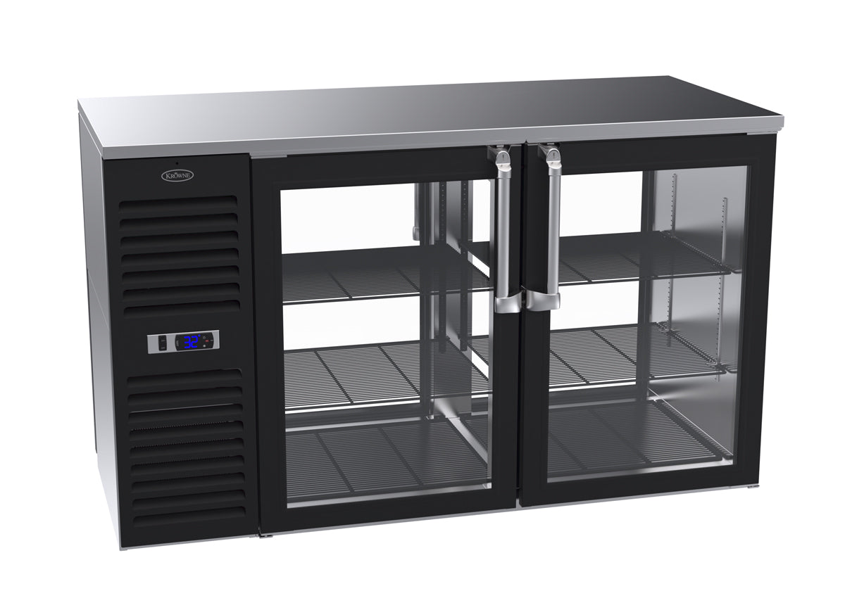 Krowne | 60" Wide 4 Glass Door Self Contained Black Pass-Thru Back Bar