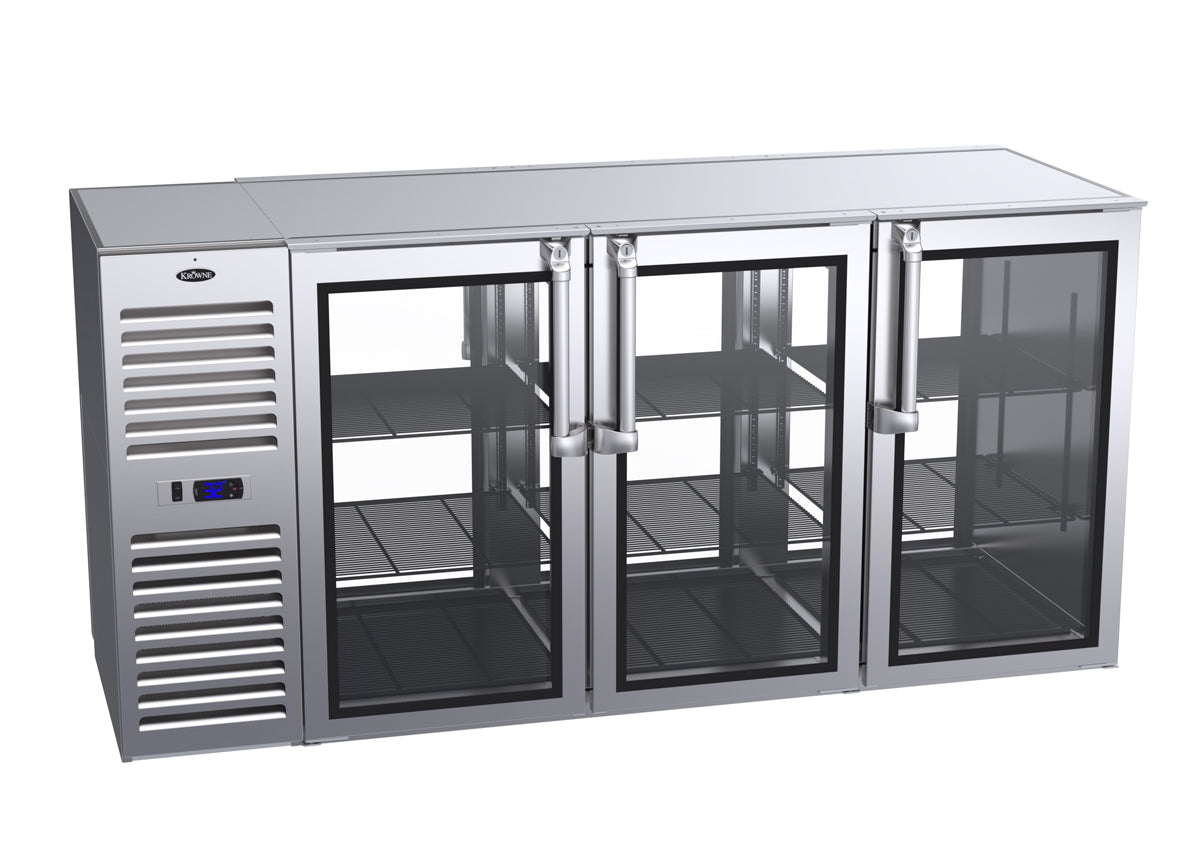 Krowne | 72" Wide Narrow 6 Glass Door Self Contained Stainless Steel Pass-Thru Back Bar