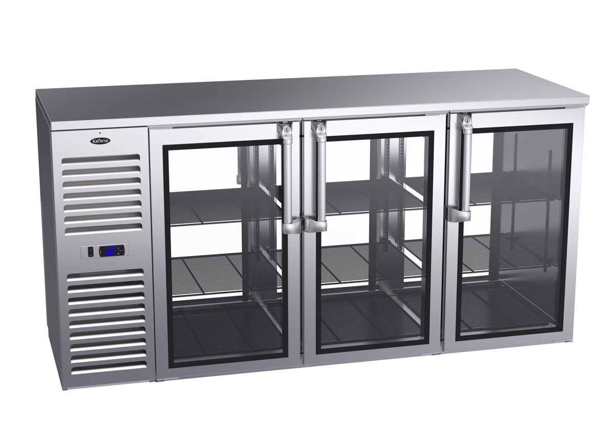 Krowne | 72" Wide Narrow 6 Glass Door Self Contained Stainless Steel Pass-Thru Back Bar