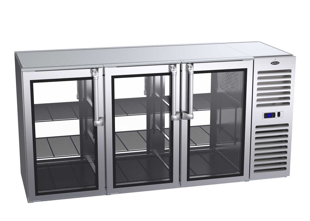 Krowne | 72" Wide Narrow 6 Glass Door Self Contained Stainless Steel Pass-Thru Back Bar