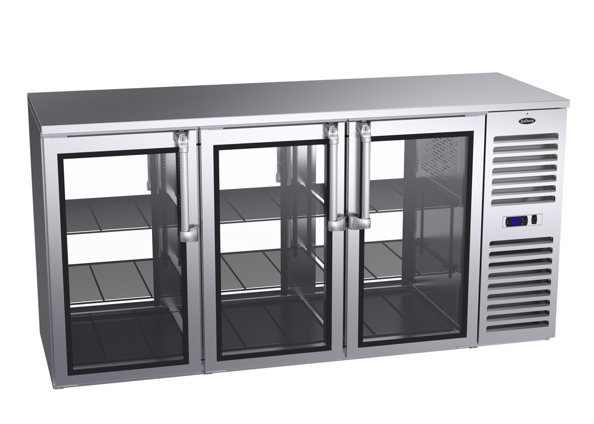 Krowne | 72" Wide Narrow 6 Glass Door Self Contained Stainless Steel Pass-Thru Back Bar