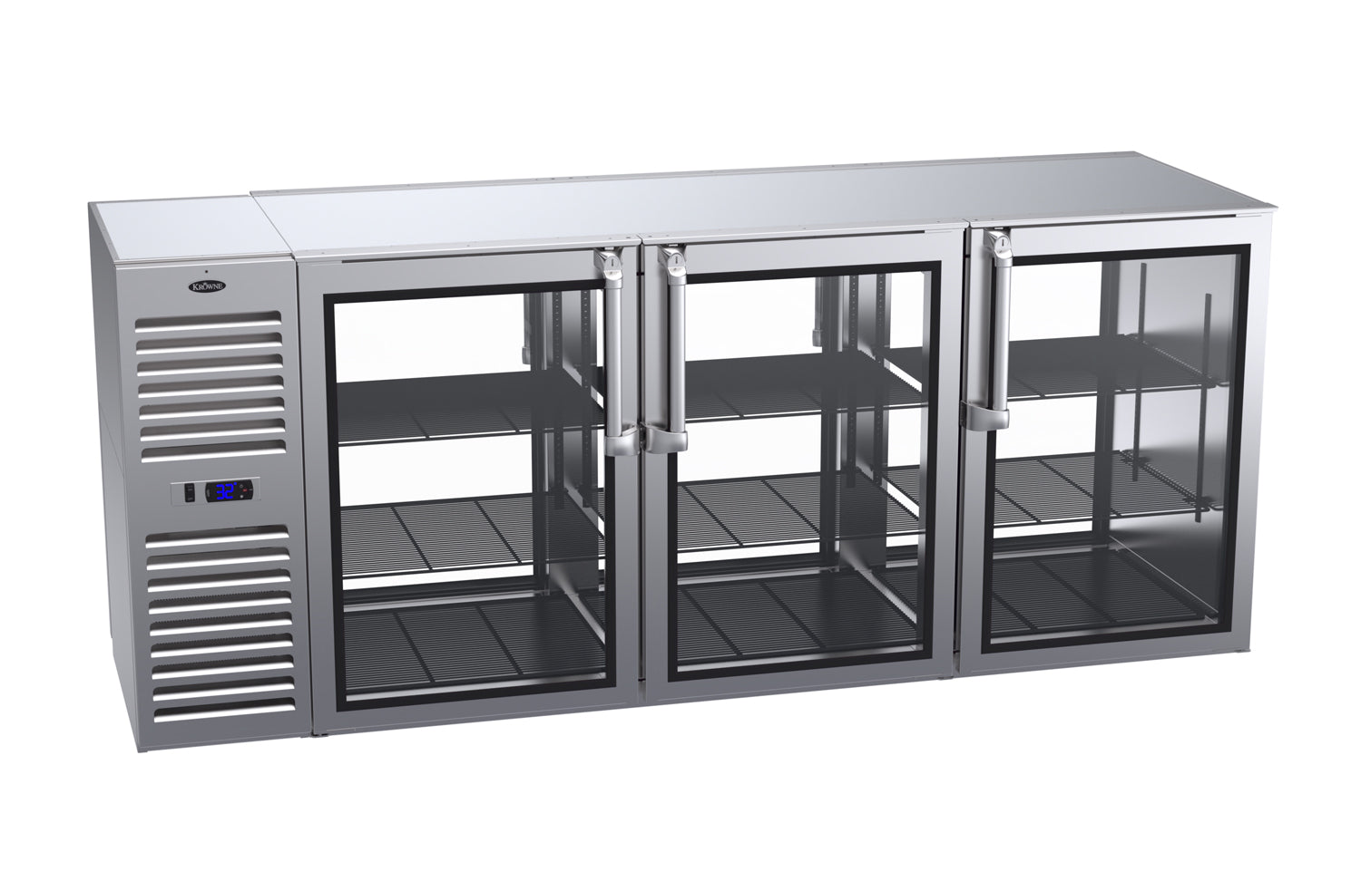 Krowne | 84" Wide 6 Glass Door Self Contained Stainless Steel Pass-Thru Back Bar