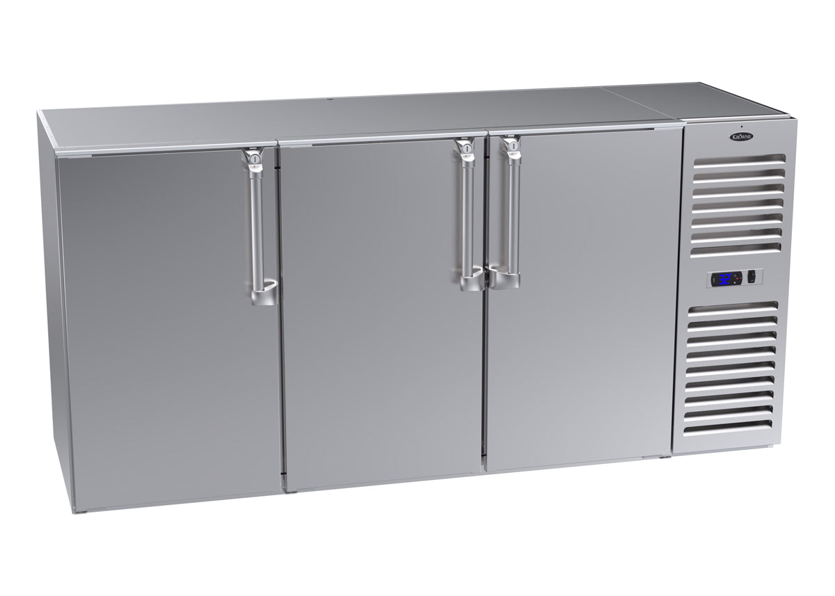 Krowne | 72" Wide Narrow 3 Door Self Contained Stainless Steel Reach-In Back Bar