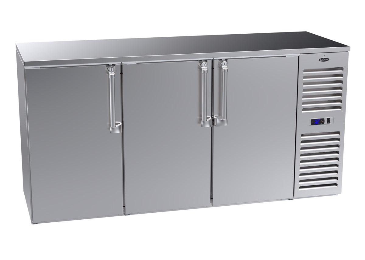 Krowne | 72" Wide Narrow 3 Door Self Contained Stainless Steel Reach-In Back Bar