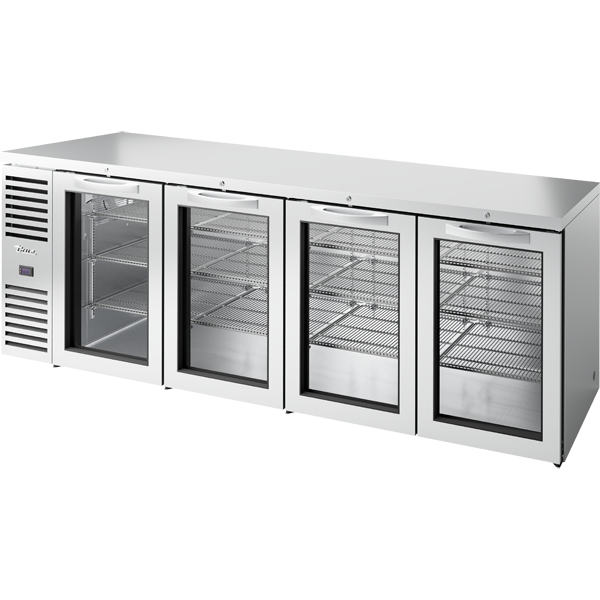 True TBR108-RISZ1-L-S-GGGG-1 | 108" Wide 4 Glass Door Stainless Steel Back Bar