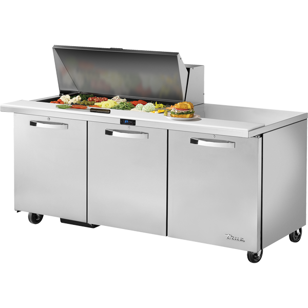 True TSSU-72-18M-B-HC~SPEC3 | 72" Wide 3 Door Mega Top Sandwich Prep Table