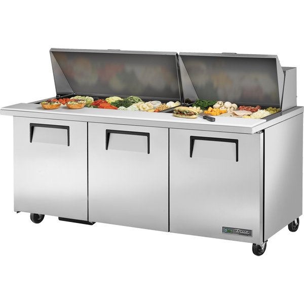 True TSSU-72-30M-B-ST-HC | 72.38" Wide 3 Door Mega Top Sandwich Prep Table