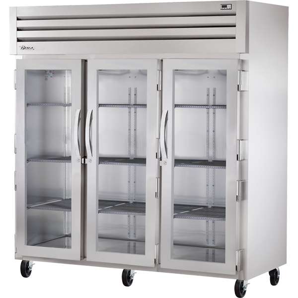 True STA3R-3G | 78" Wide 3 Glass Door Top Mount Reach-In Refrigerator