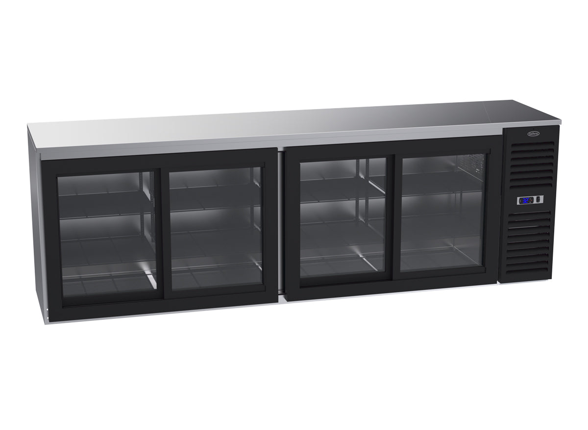 Krowne | 108" Wide 4 Glass Sliding Door Self Contained Black Reach-In Back Bar