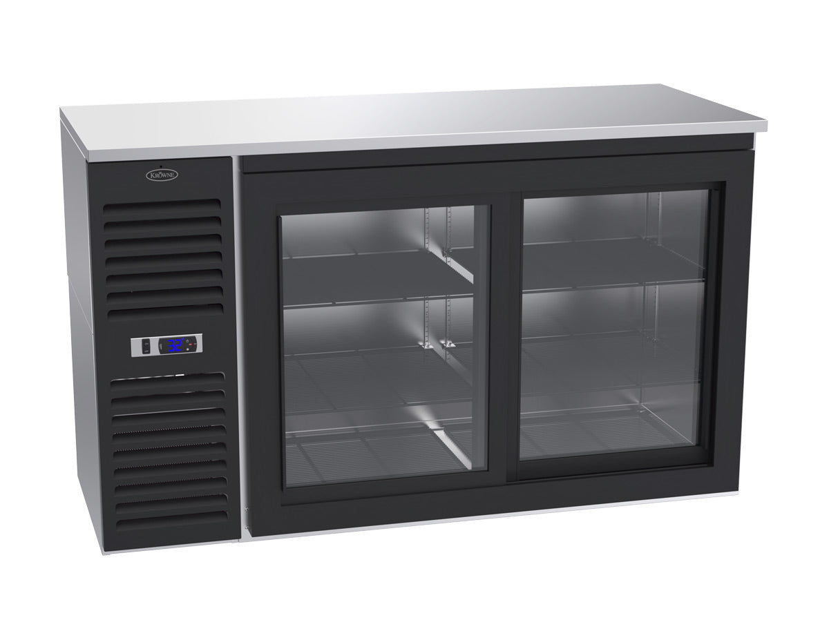 Krowne | 60" Wide 2 Glass Sliding Door Self Contained Black Reach-In Back Bar