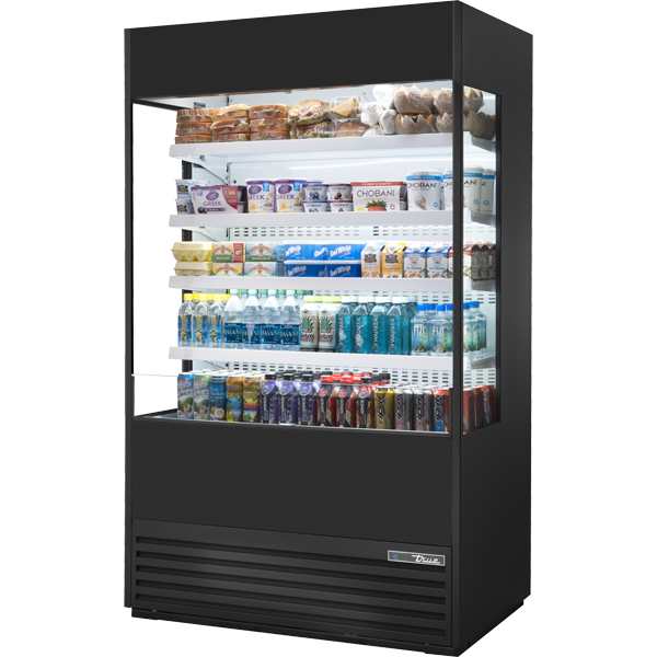 True TOAM-48GS-HC~NSL01 | 48" Wide Open Air Black Merchandiser Refrigerator