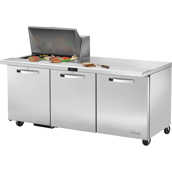 True TSSU-72-12M-B-HC~SPEC3 | 72" Wide 3 Door Mega Top  Sandwich Prep Table