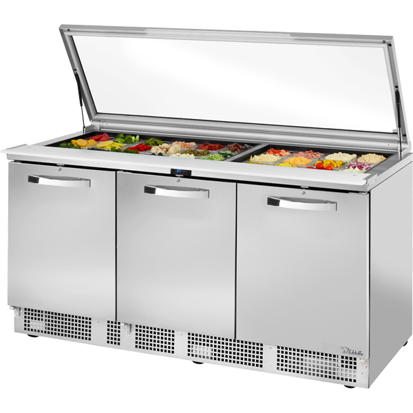 True TFP-72-30M-FGLID~SPEC3 | 72" Wide 3 Door Sandwich/Pizza Prep Table