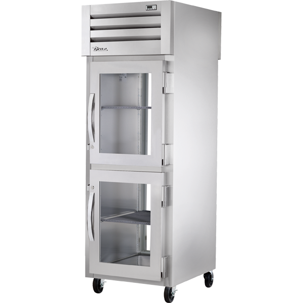 True STG1RPT-2HG-1G-HC | 28" Wide 3 Glass Door Top Mount Pass-Thru Refrigerator