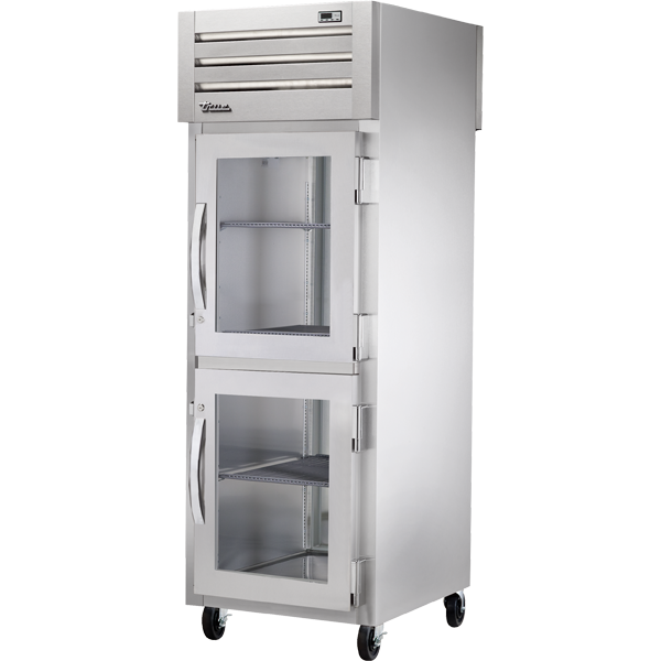 True STA1RPT-2HG-1S-HC | 28" Wide 2 Glass 1 Solid Door Top Mount Pass-Thru Refrigerator