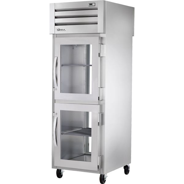 True STA1RPT-2HG-1G-HC | 28" Wide 3 Glass Door Top Mount Pass-Thru Refrigerator