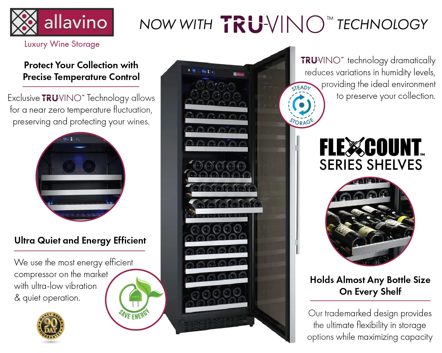 Allavino 3Z-VSWR2128-S20 | 47" Wide Three Zone FlexCount II Tru-Vino 249 Bottle Wine Refrigerator