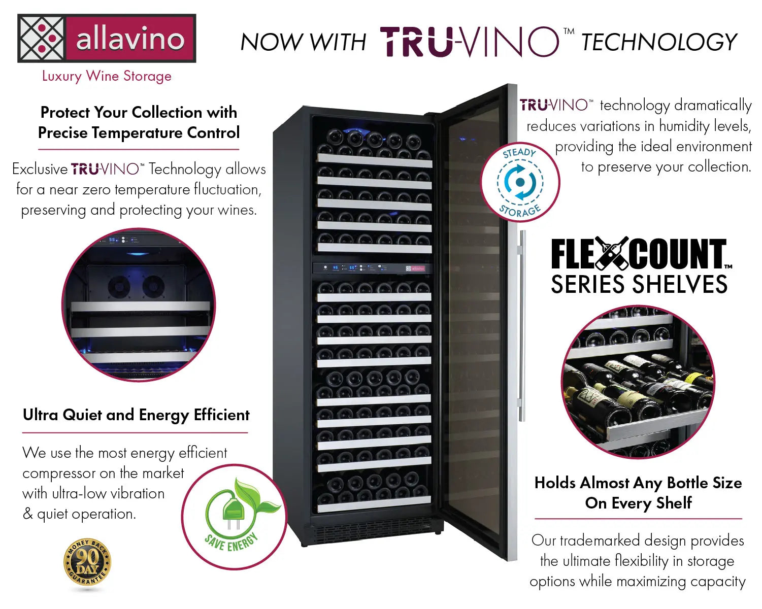 Allavino 3Z-YHWR7274-S20 | 48" Wide Three Zone FlexCount Classic II Tru-Vino 346 Bottle Wine Refrigerator