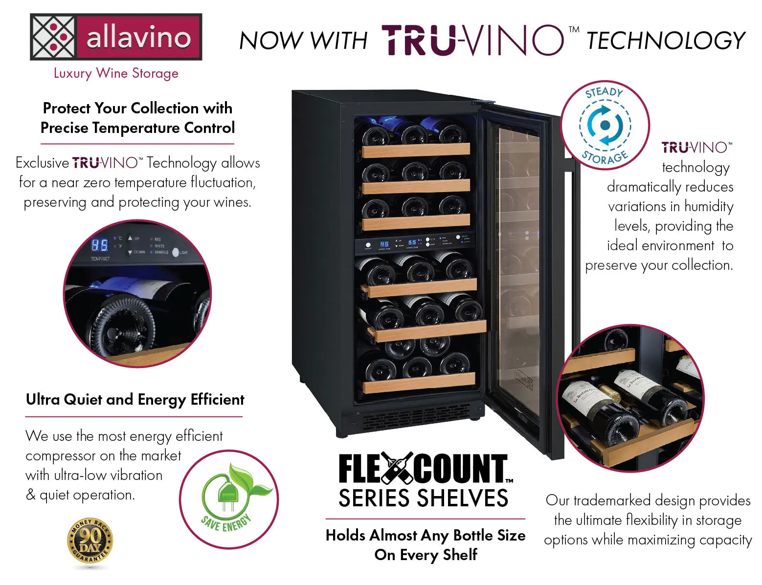 Allavino | 15" Wide Dual Zone FlexCount II Tru-Vino 30 Bottle Wine Cooler