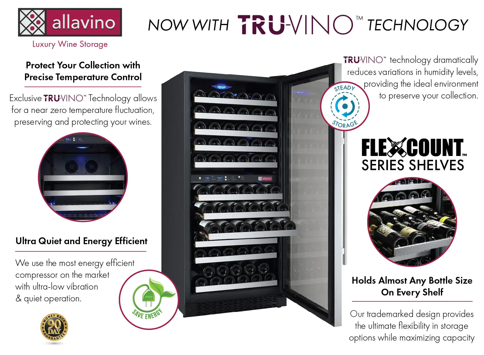 Allavino 2X-VSWR121-2S20 | 47" Wide Four Zone FlexCount II Tru-Vino 242 Bottle Wine Refrigerator