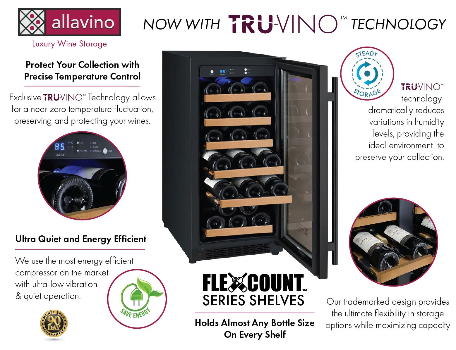 Allavino VSWR30-1BR20 | 15" Wide Single Zone Black FlexCount II Tru-Vino 30 Bottle Wine Fridge