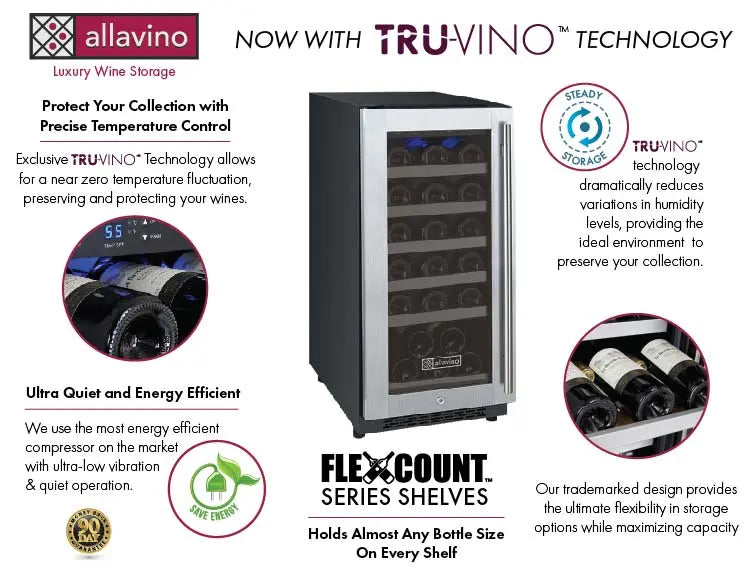 Allavino | 15" Wide Single Zone FlexCount II Tru-Vino 30 Bottle Wine Cooler