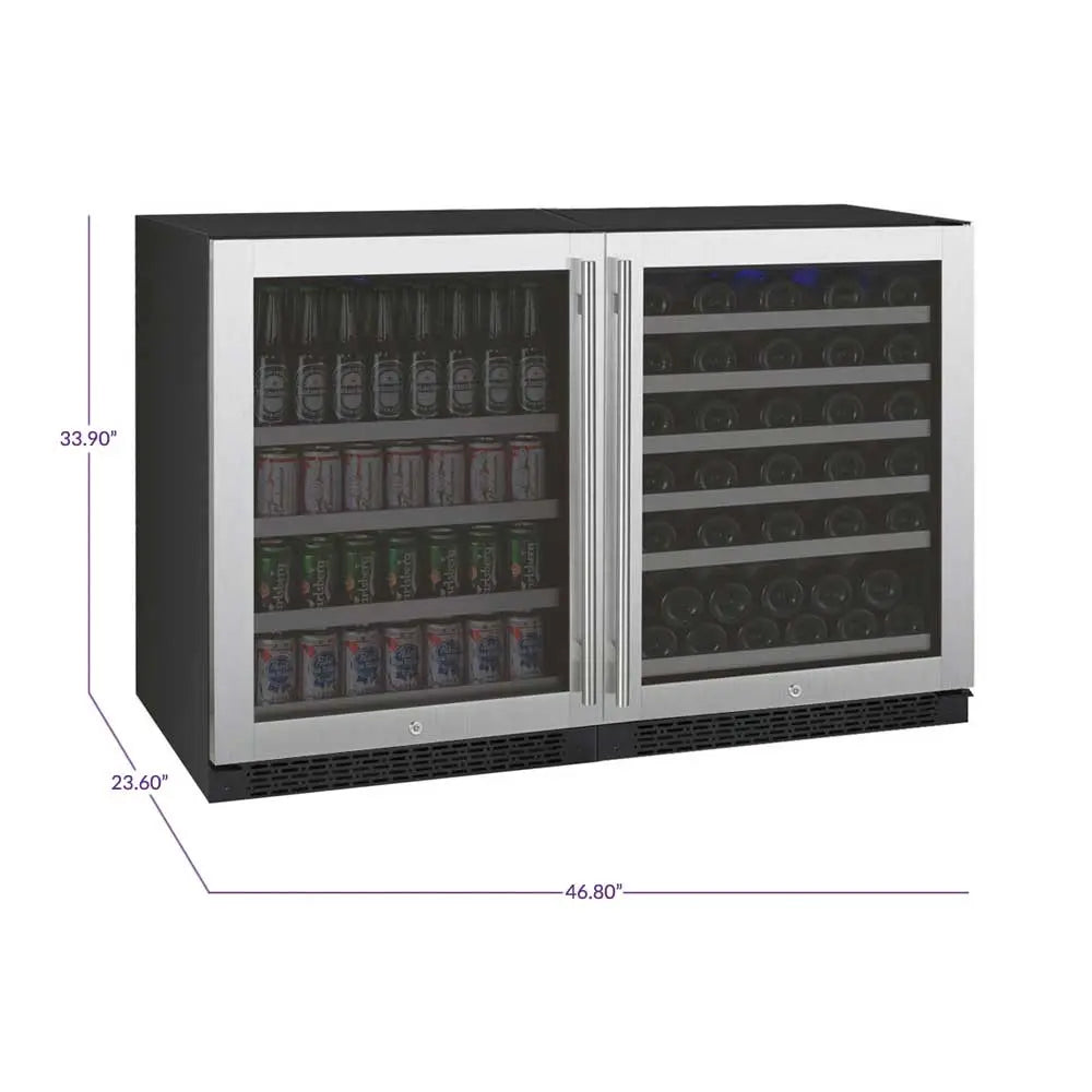 Allavino | 47" Wide Stainless Steel FlexCount II Tru-Vino 124 Can/56 Bottle Beverage & Wine Fridge