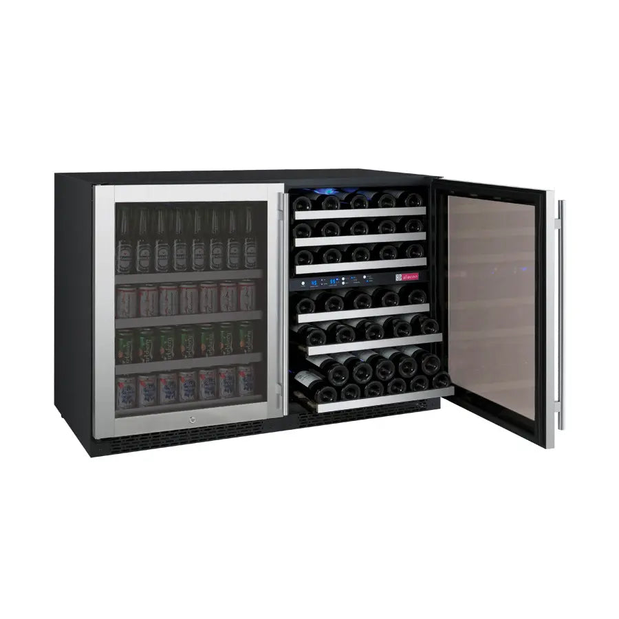 Allavino | 47" Wide Stainless Steel FlexCount II Tru-Vino 124 Can/56 Bottle Beverage & Wine Fridge