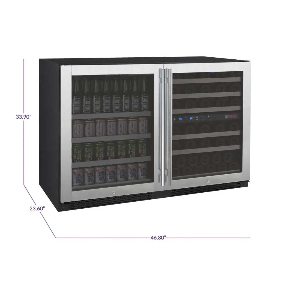 Allavino | 47" Wide Stainless Steel FlexCount II Tru-Vino 124 Can/56 Bottle Beverage & Wine Fridge