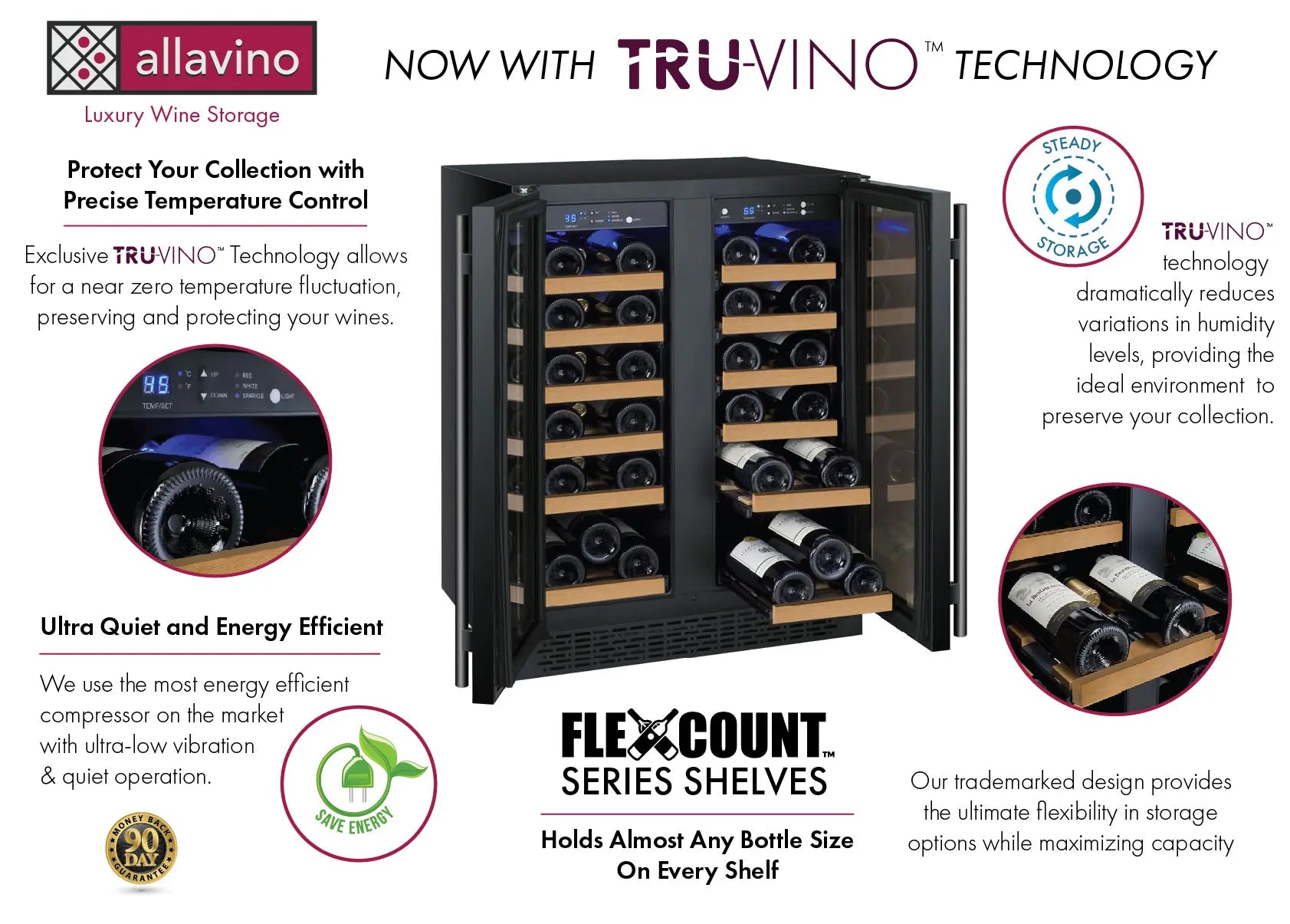 Allavino | 24" Wide Dual Zone French Door FlexCount II Tru-Vino 36 Bottle Wine Cooler