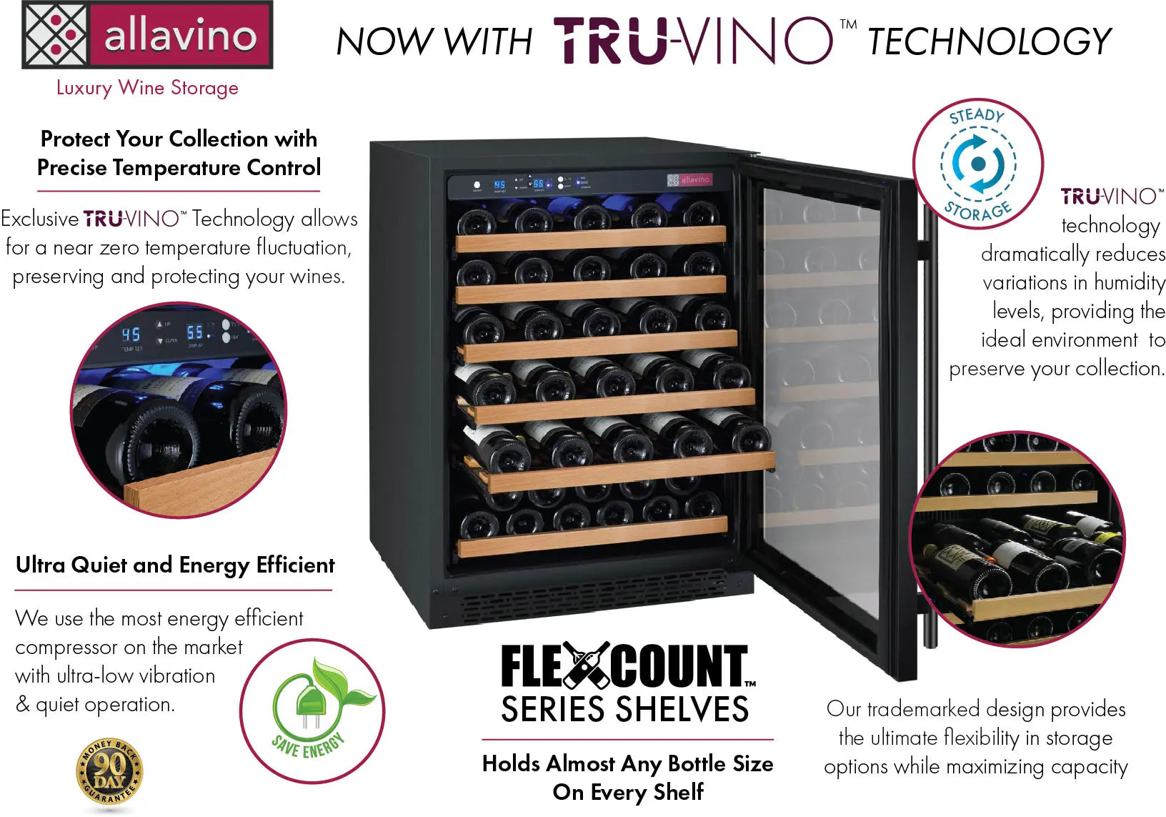 Allavino | 24" Wide Single Zone FlexCount II Tru-Vino 56 Bottle Wine Fridge