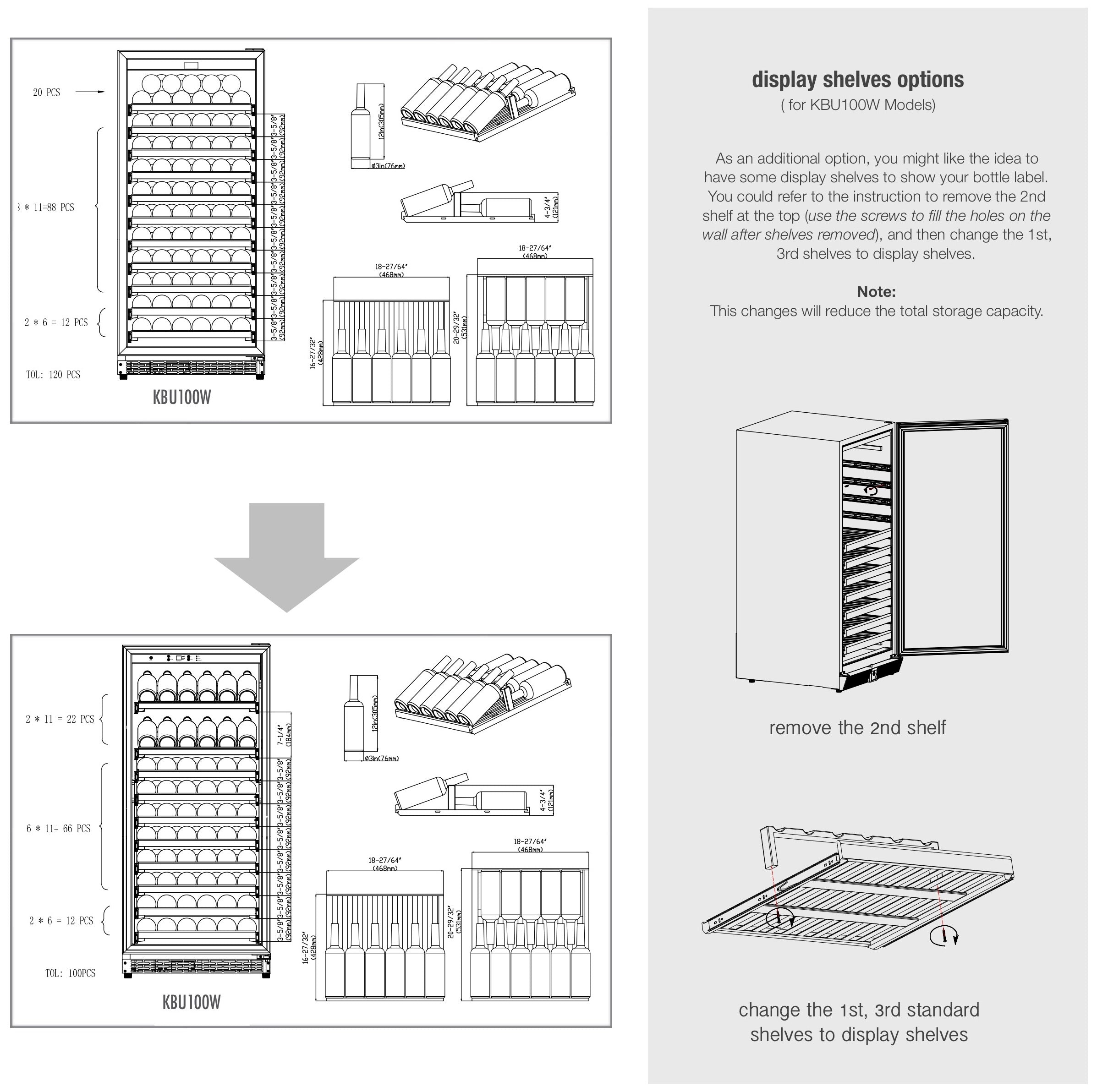 KingsBottle | 24" Wide Single Zone Borderless 100 Bottle Wine Refrigerator