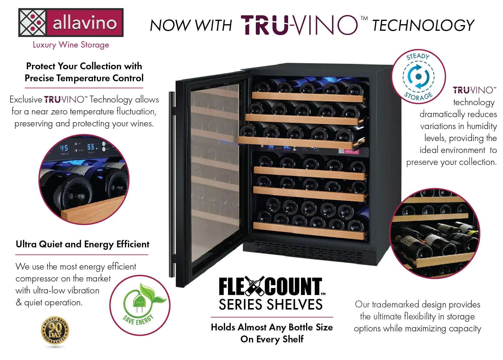 Allavino | 24" Wide Dual Zone Black FlexCount II Tru-Vino 56 Bottle Wine Cooler