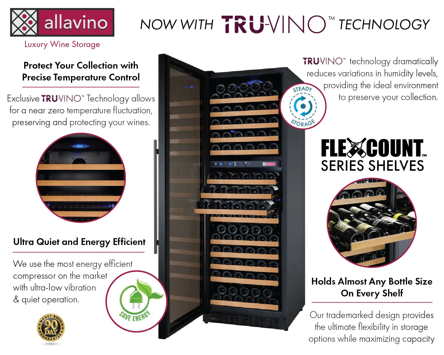 Allavino | 24" Wide Dual Zone Black FlexCount II Tru-Vino 172 Bottle Wine Fridge