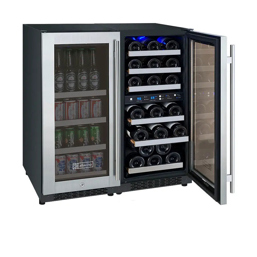 Allavino | 30" Wide Stainless Steel FlexCount II Tru-Vino 88 Can/30 Bottle Beverage & Wine Fridge