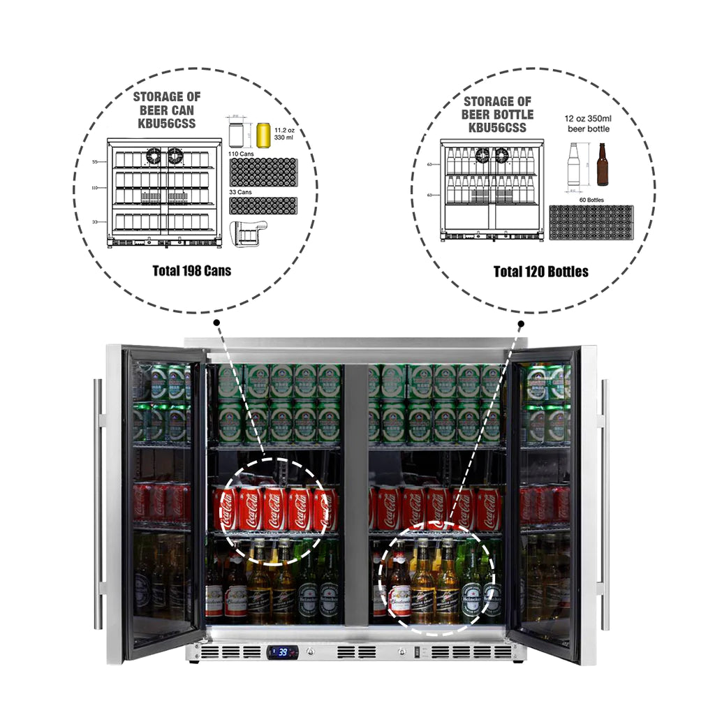 KingsBottle KBU56ASD | 36" Wide Outdoor 198 Can/120 Bottle Beverage Refrigerator