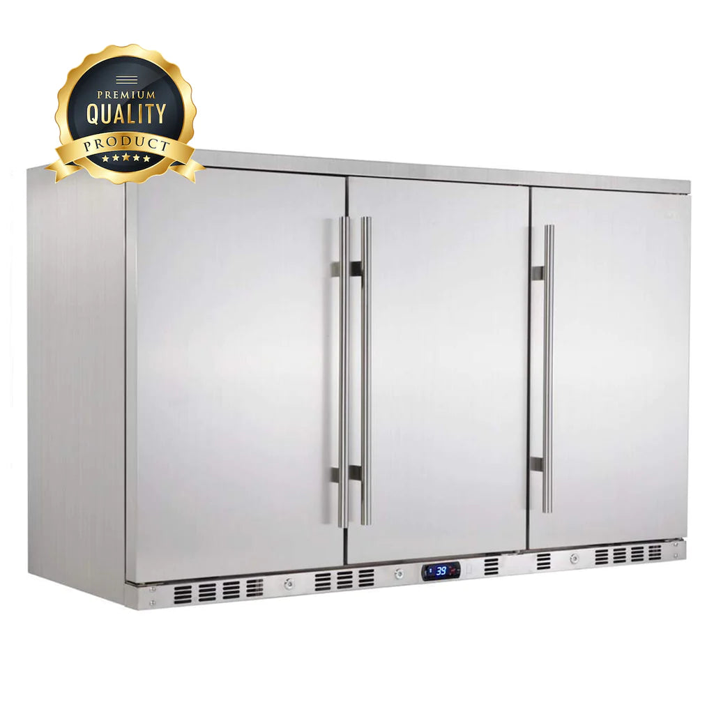 KingsBottle KBU328ASD | 53" Wide 3 Solid Door Outdoor 324 Can/190 Bottle Beverage Refrigerator