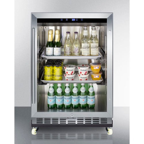 SUMMIT SCR611GLOSRI | 24" Wide Commercial Outdoor Mini Reach-In Beverage Center w/ Dolly