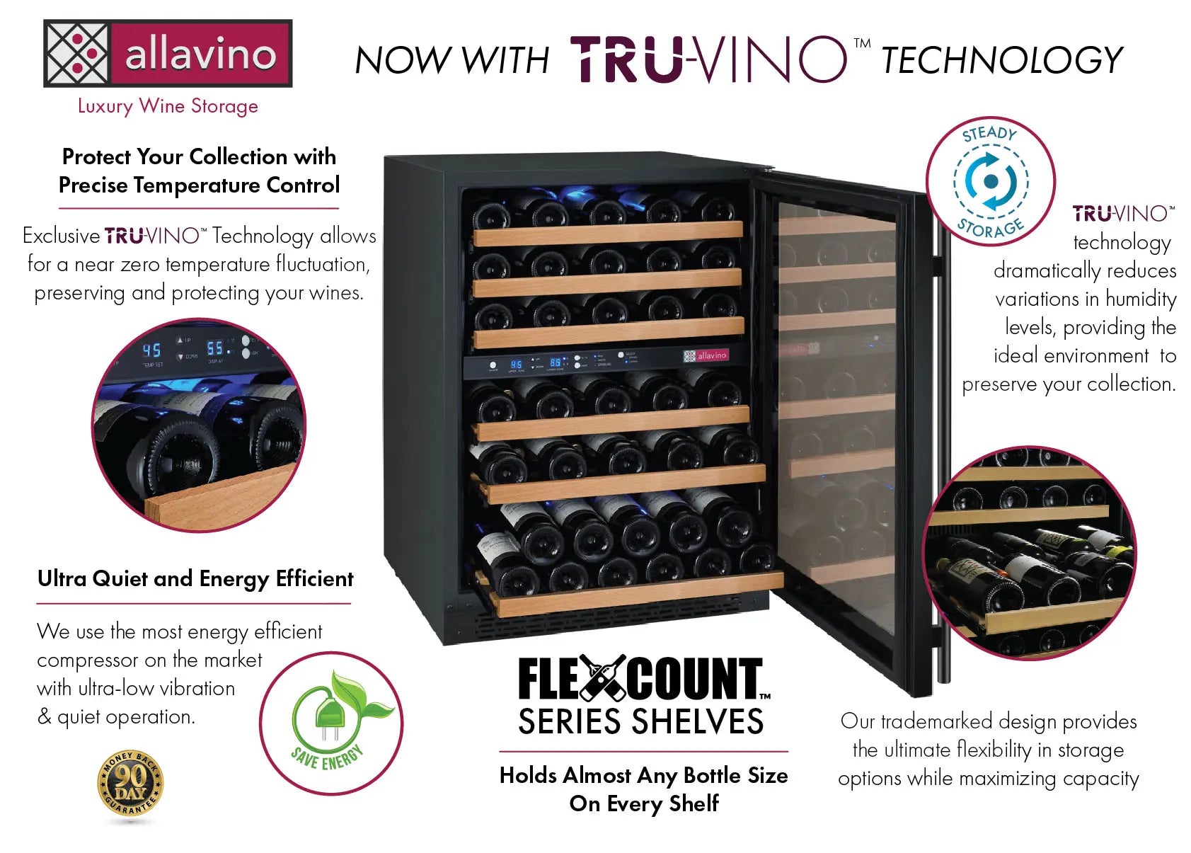 Allavino | 47" Wide Four Zone FlexCount II Tru-Vino 112 Bottle Wine Fridge