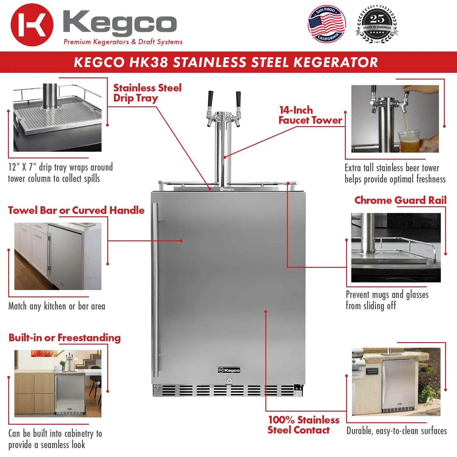 Kegco | 24" Wide Outdoor Dual Tap Kegerator with Kit