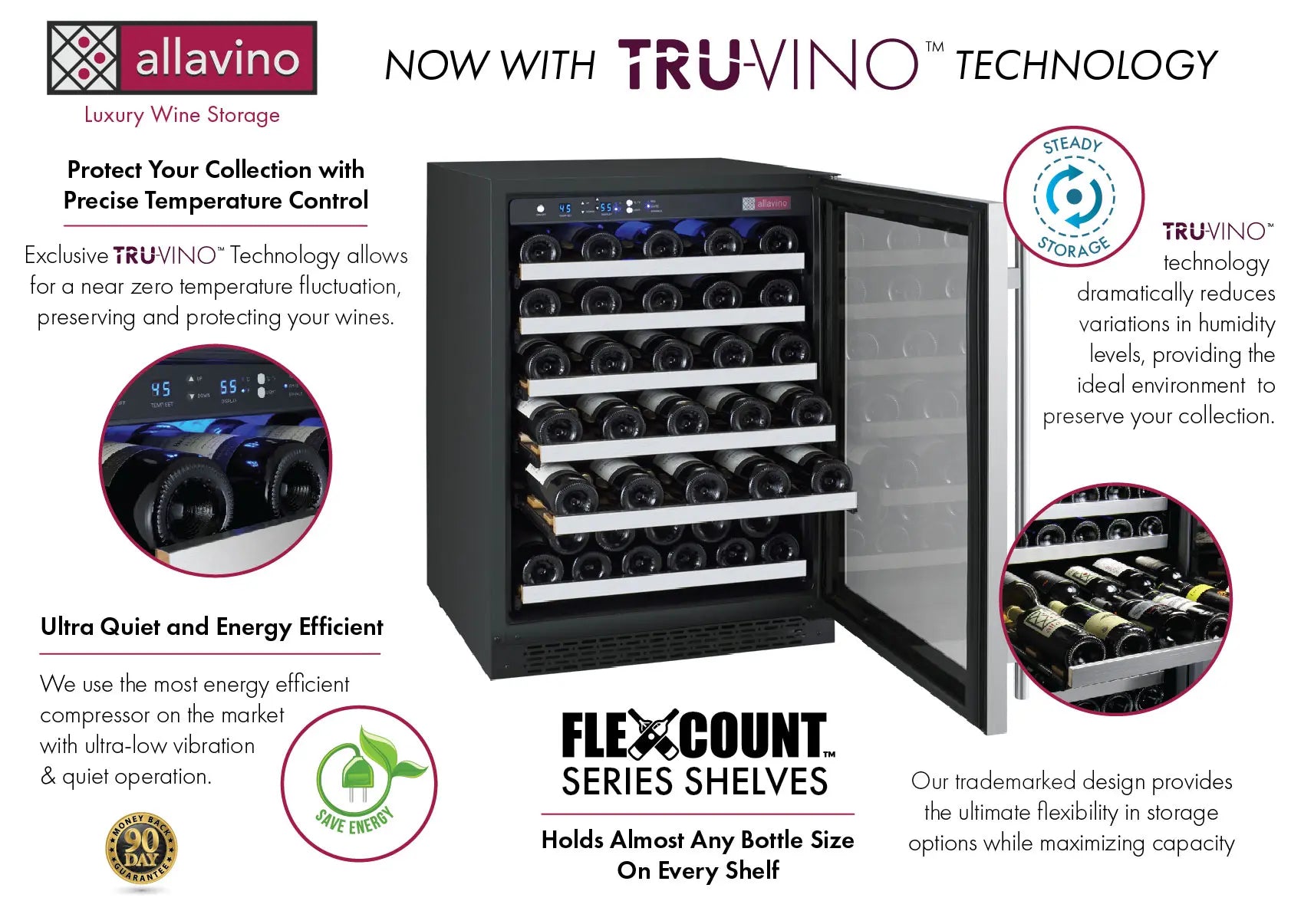 Allavino | 47" Wide Three Zone FlexCount II Tru-Vino 112 Bottle Wine Fridge